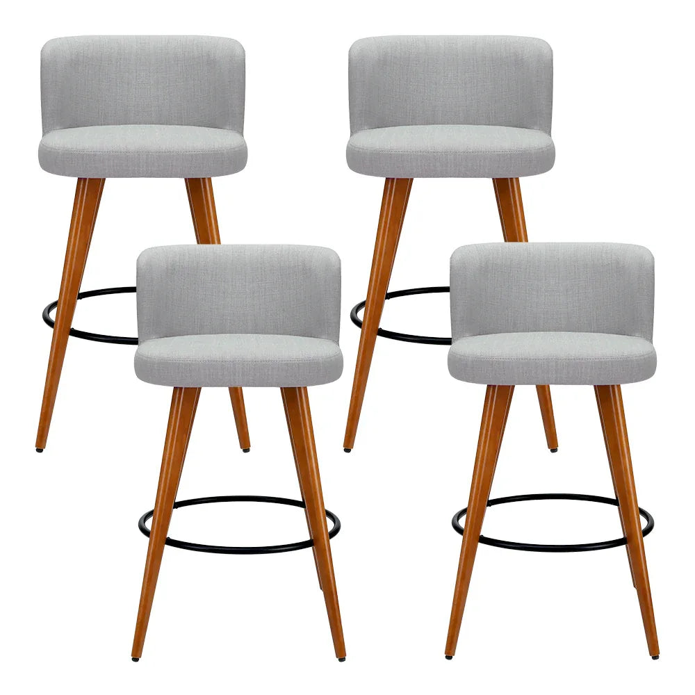 Artiss 4x Bar Stools Linen Padded Wooden Grey - Mekamart Australia