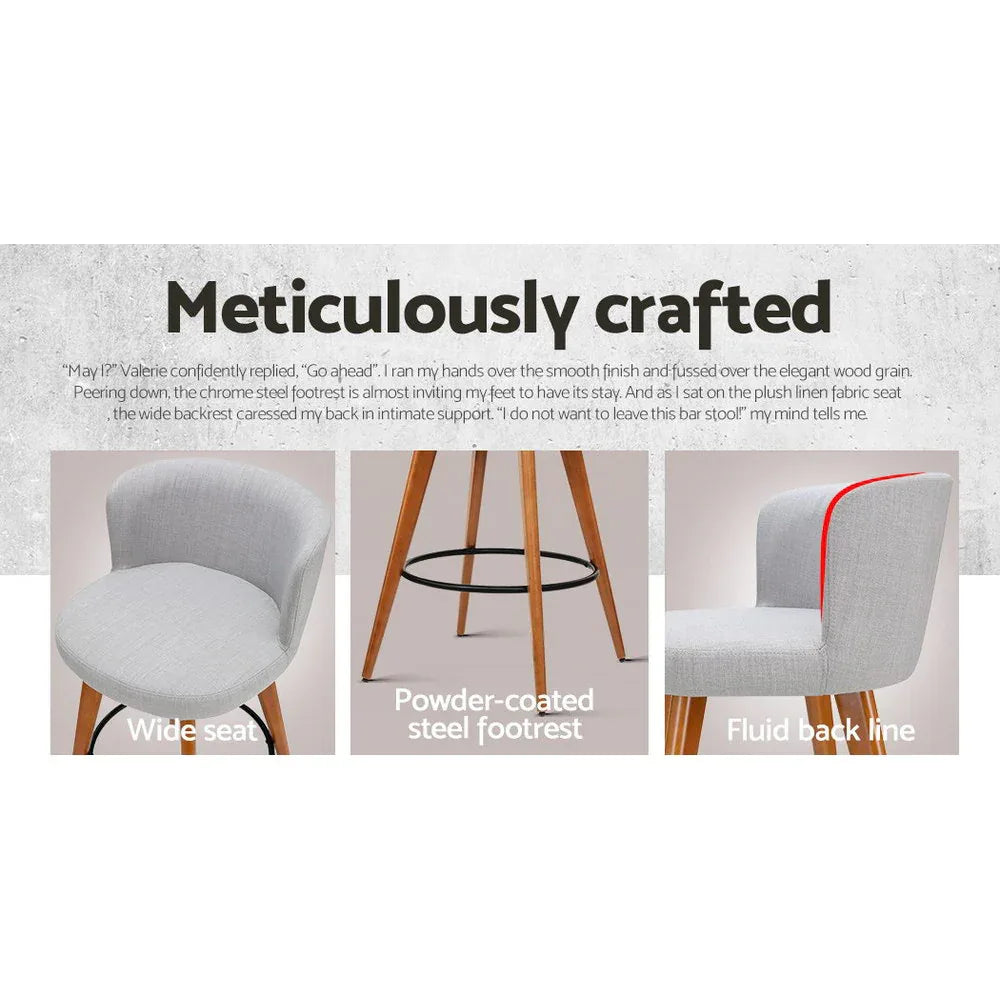 Artiss 4x Bar Stools Linen Padded Wooden Grey - Mekamart Australia