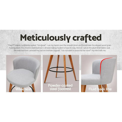 Artiss 4x Bar Stools Linen Padded Wooden Grey - Mekamart Australia