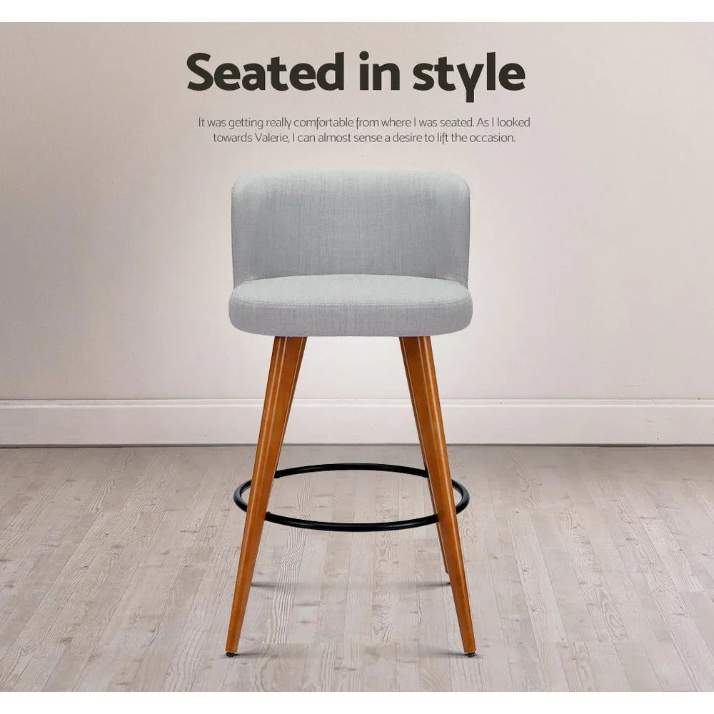Artiss 4x Bar Stools Linen Padded Wooden Grey - Mekamart Australia
