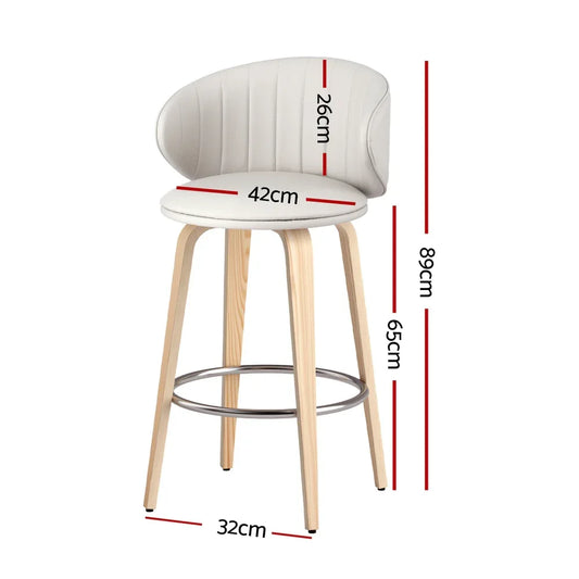 2x Artiss Bar Stools Dining Chairs Contoured Leather Wood Stool - Mekamart Australia