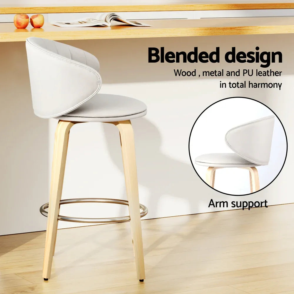 4x Artiss Bar Stools Dining Chairs Contoured Leather Wood Stool - Mekamart Australia
