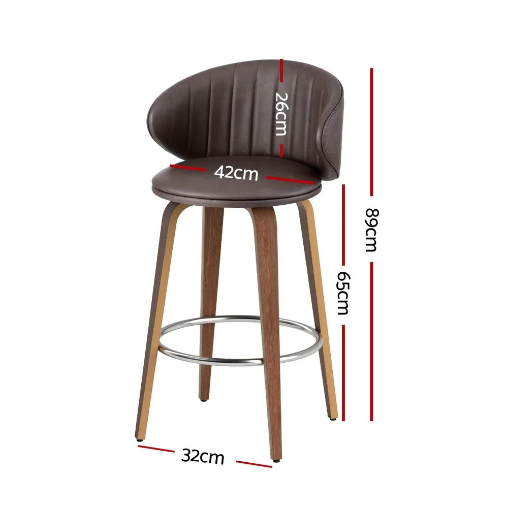 2x Artiss Bar Stools Dining Chairs Contoured Leather Wood Stool - Mekamart Australia