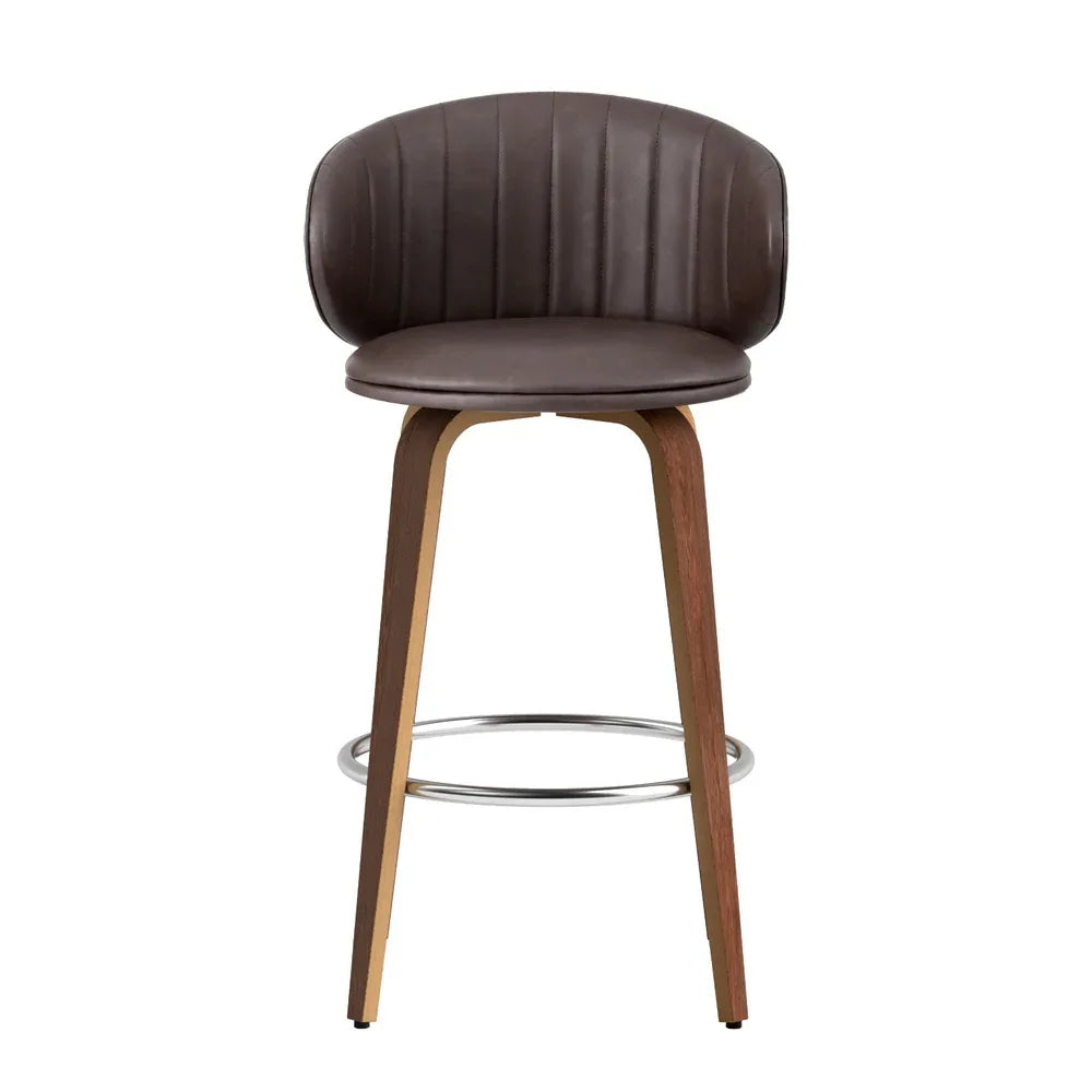 2x Artiss Bar Stools Dining Chairs Contoured Leather Wood Stool - Mekamart Australia