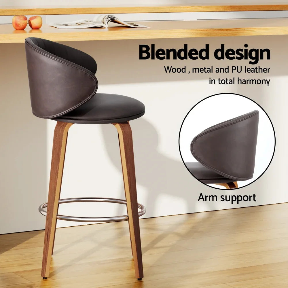2x Artiss Bar Stools Dining Chairs Contoured Leather Wood Stool - Mekamart Australia