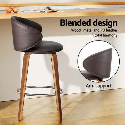 4x Artiss Bar Stools Dining Chairs Contoured Leather Wood Stool - Mekamart Australia