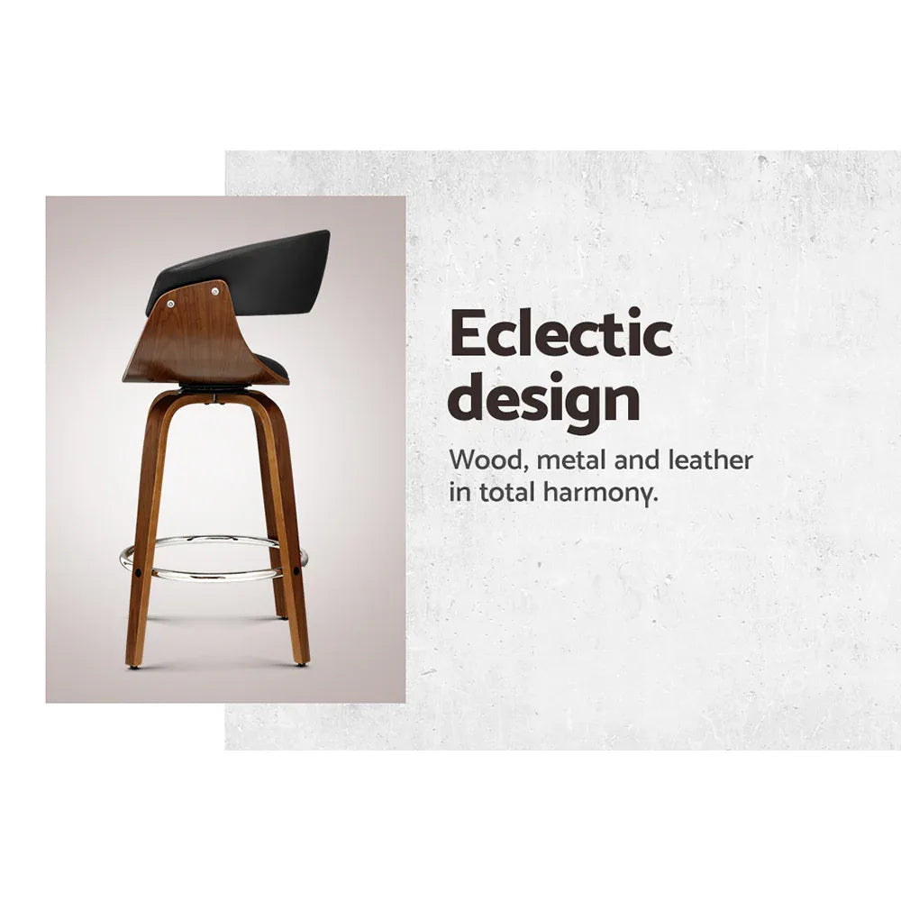 Artiss Bar Stools Swivel PU Seat Wooden - Mekamart Australia