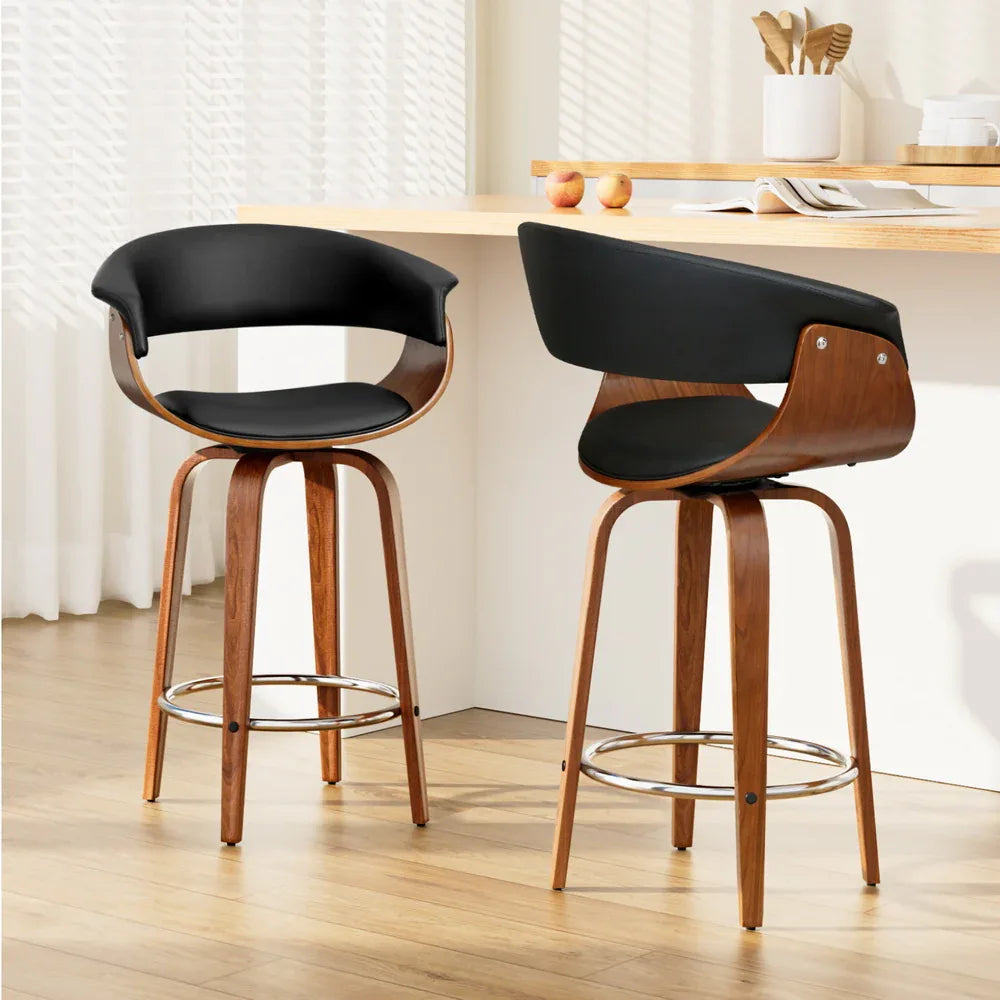 Artiss 2x Bar Stools Swivel PU Seat Wooden - Mekamart Australia