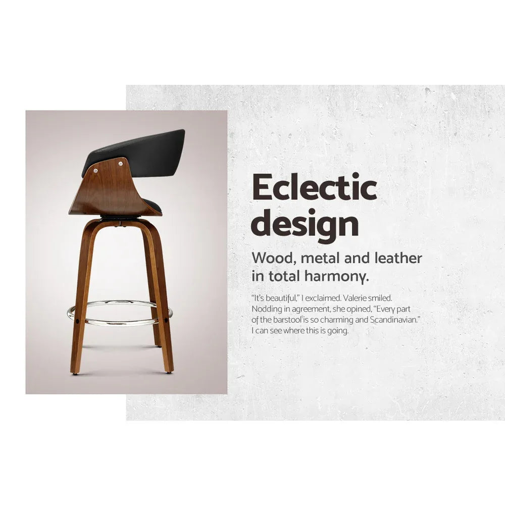 Artiss 2x Bar Stools Swivel PU Seat Wooden - Mekamart Australia