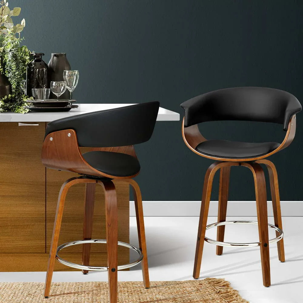 Artiss 2x Bar Stools Swivel PU Seat Wooden - Mekamart Australia