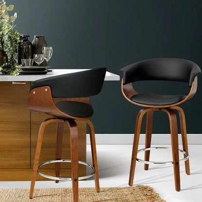 Artiss 2x Bar Stools Swivel PU Seat Wooden - Mekamart Australia