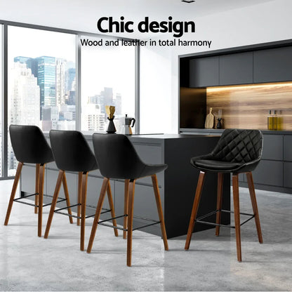 Artiss 4x Bar Stools PU Seat Wooden - Mekamart Australia