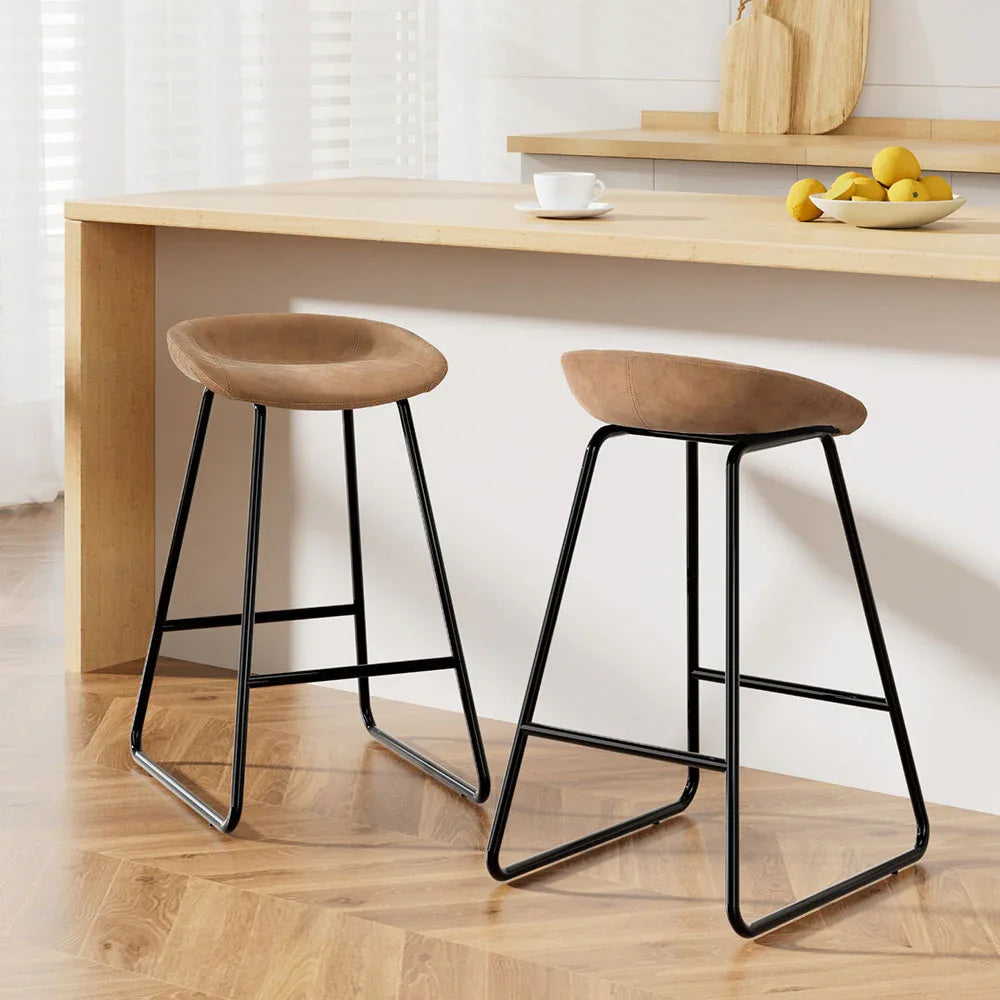 Artiss 2x Bar Stools Kitchen Dining Chairs Counter Stool PU Leather Metal Brown - Mekamart Australia