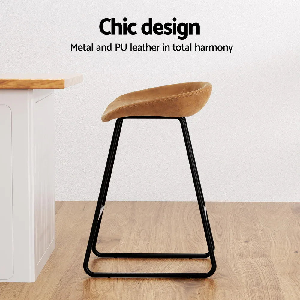 Artiss 2x Bar Stools Kitchen Dining Chairs Counter Stool PU Leather Metal Brown - Mekamart Australia