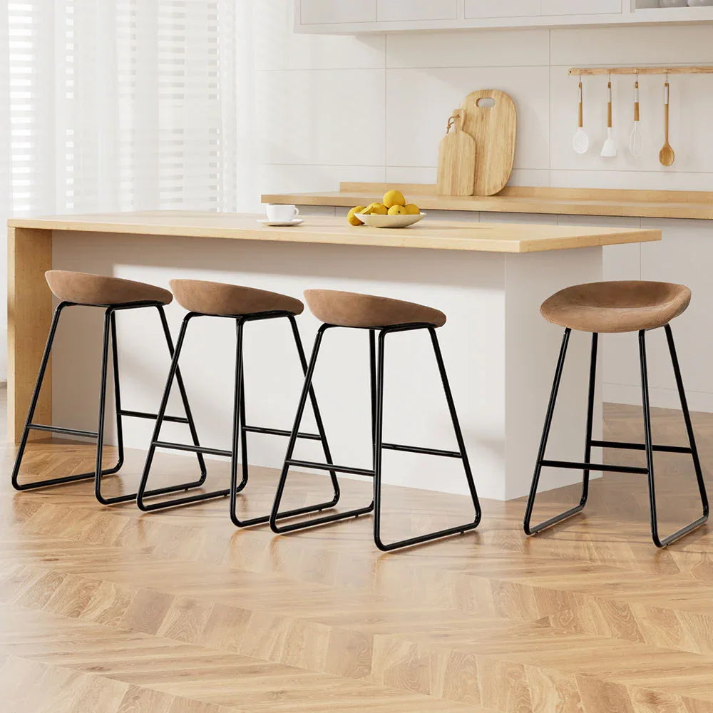 Artiss 4x Bar Stools Kitchen Dining Chairs Counter Stool PU Leather Metal Brown - Mekamart Australia