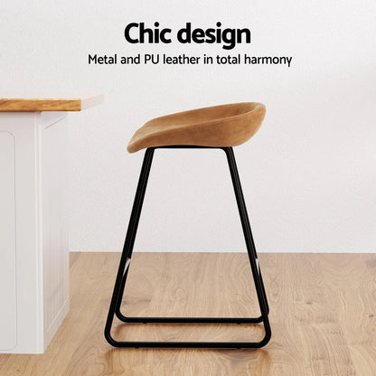Artiss 4x Bar Stools Kitchen Dining Chairs Counter Stool PU Leather Metal Brown - Mekamart Australia