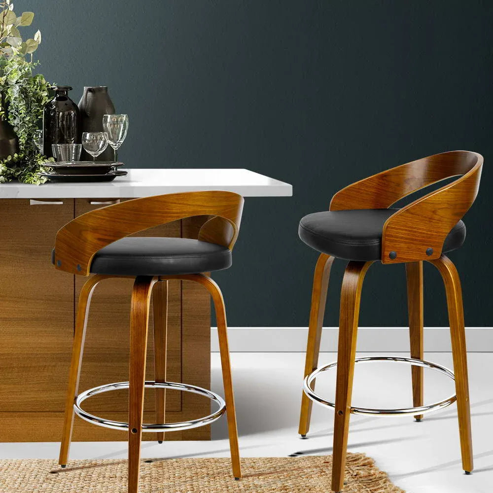 Artiss 2x Bar Stools Swivel Seat Curving Backrest - Mekamart Australia