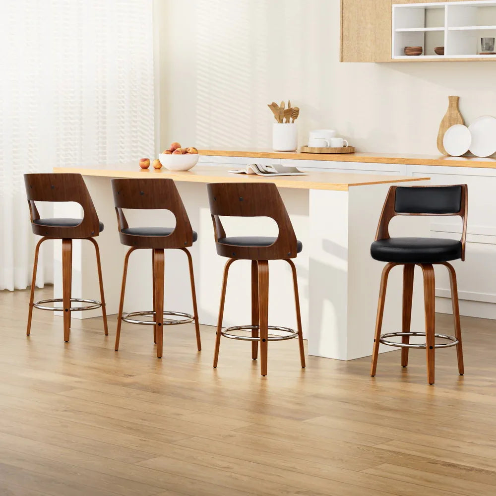 Artiss 4x Bar Stools Swivel Leather Chair 65cm - Mekamart Australia