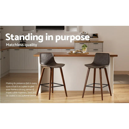 Artiss Bar Stools Kitchen Counter Barstools Leather Wooden Chairs x2 - Mekamart Australia