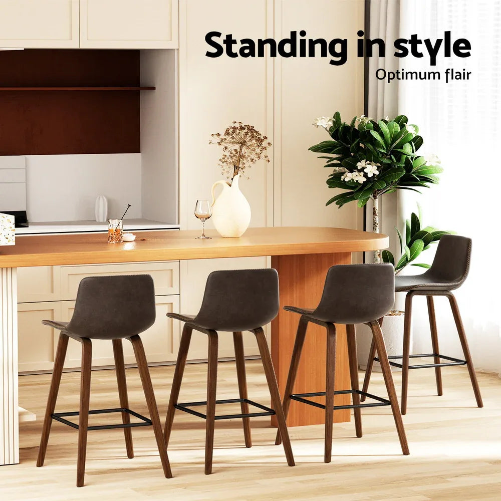 Artiss 4x Bar Stools Vintage Leather Wooden - Mekamart Australia