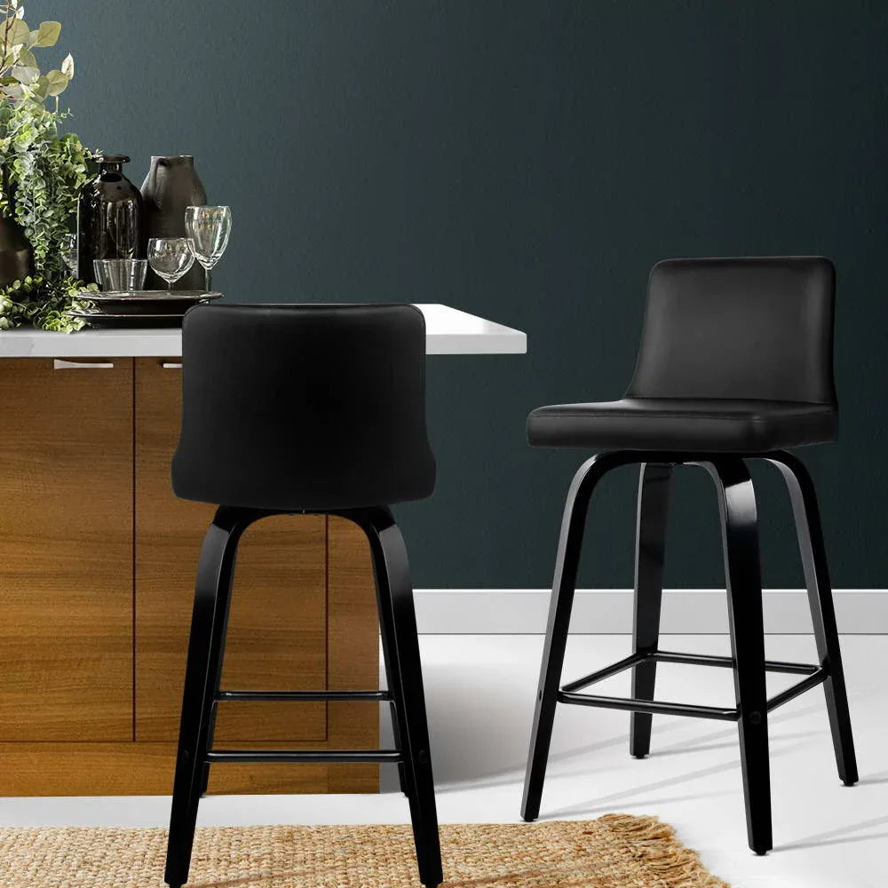 Artiss Bar Stools Kitchen Leather Barstools Swivel Wooden Chairs X2 - Mekamart Australia