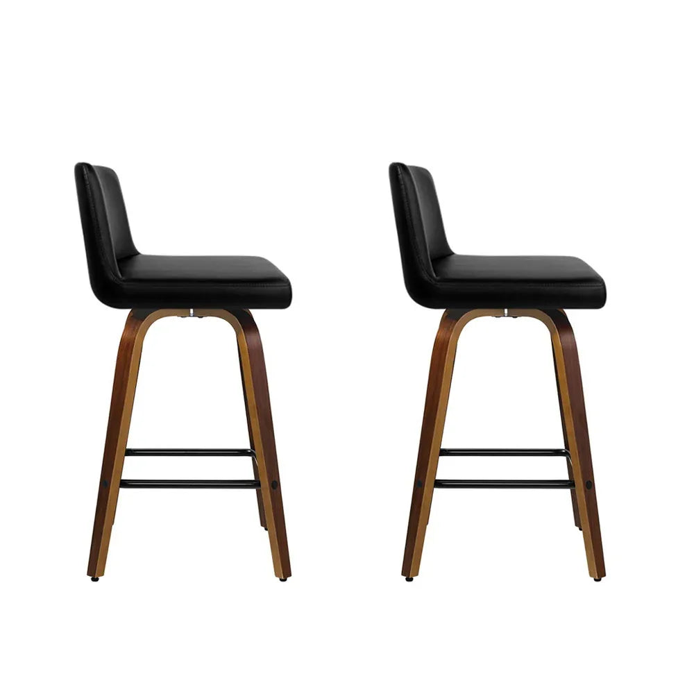 Artiss 2x Bar Stools Swivel Leather Padded Wooden - Mekamart Australia