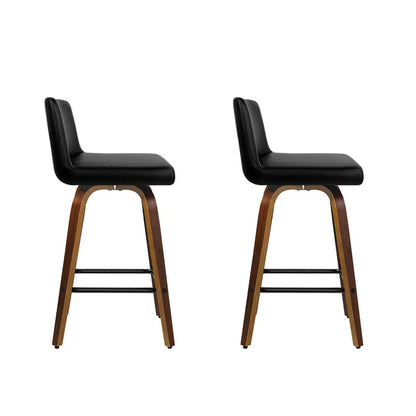 Artiss 2x Bar Stools Swivel Leather Padded Wooden - Mekamart Australia