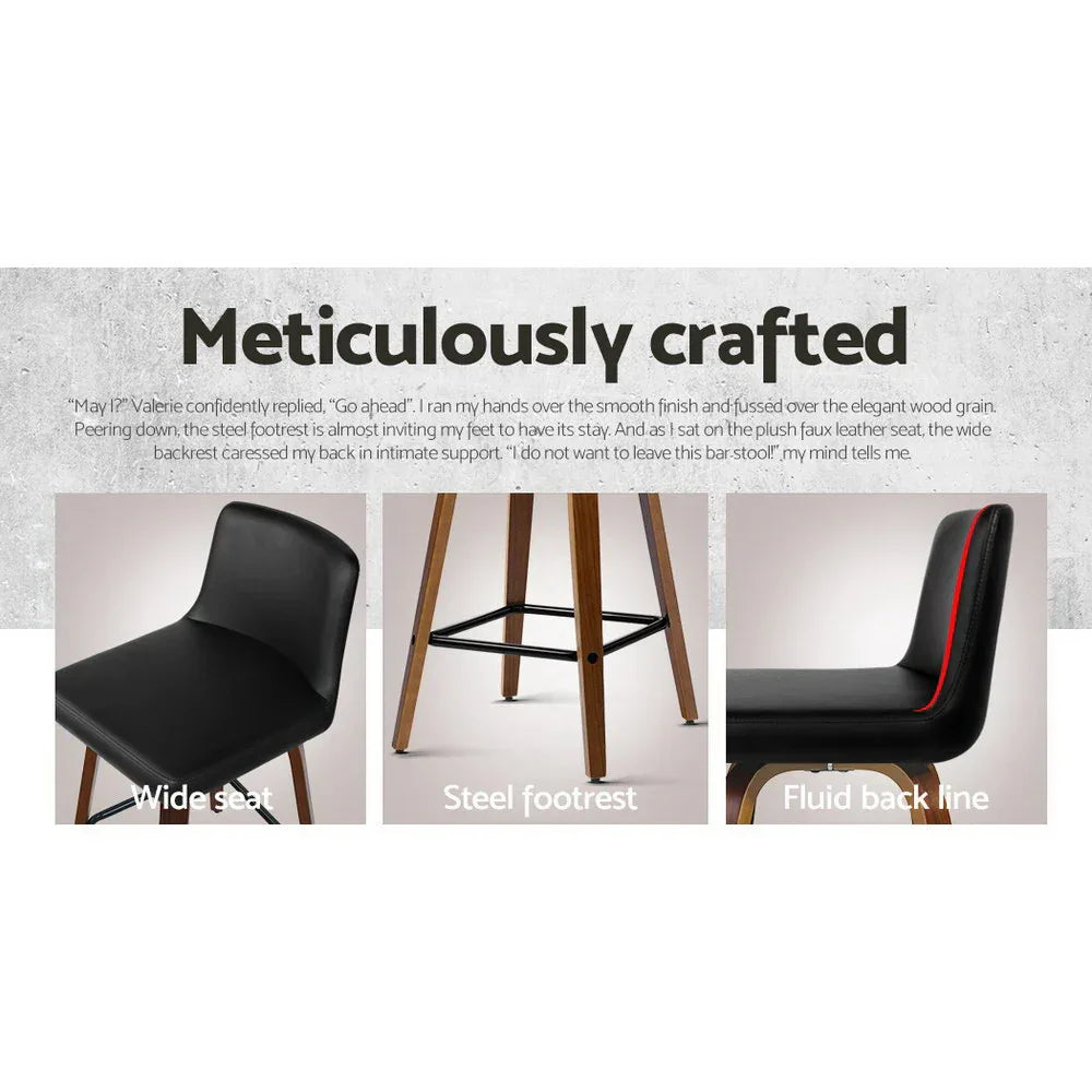 Artiss 2x Bar Stools Swivel Leather Padded Wooden - Mekamart Australia