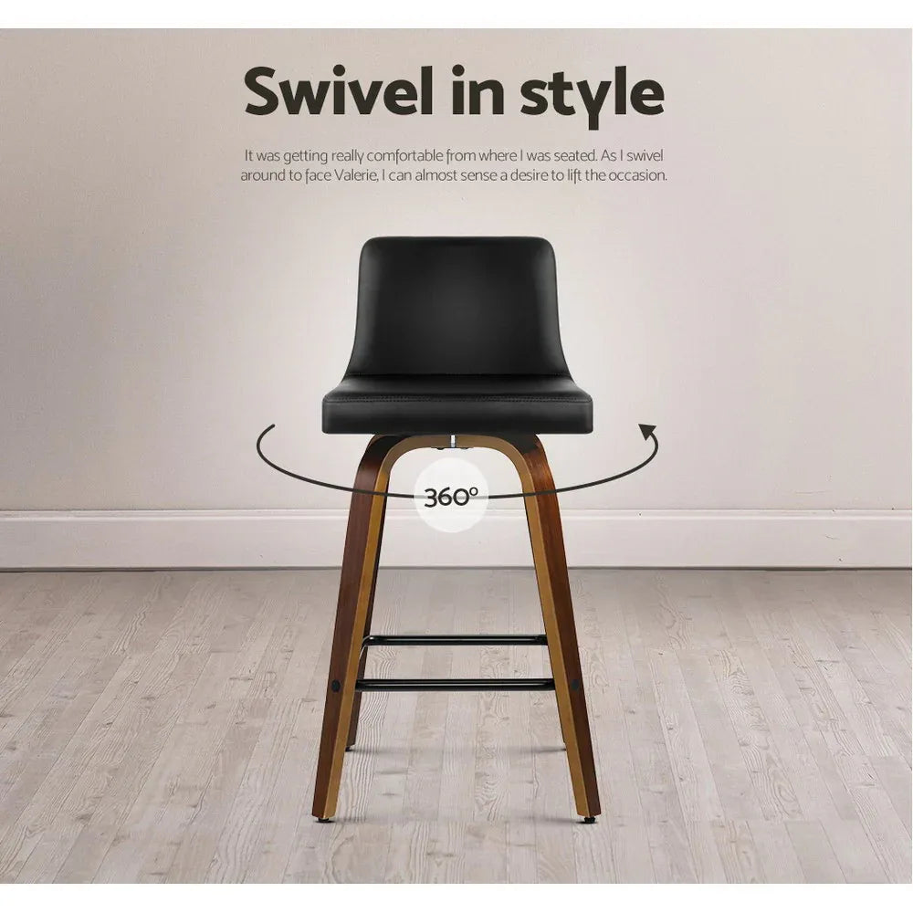 Artiss 2x Bar Stools Swivel Leather Padded Wooden - Mekamart Australia