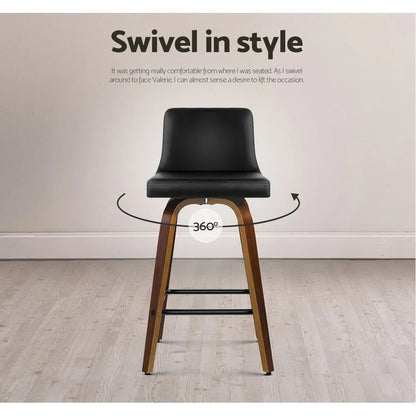 Artiss 2x Bar Stools Swivel Leather Padded Wooden - Mekamart Australia