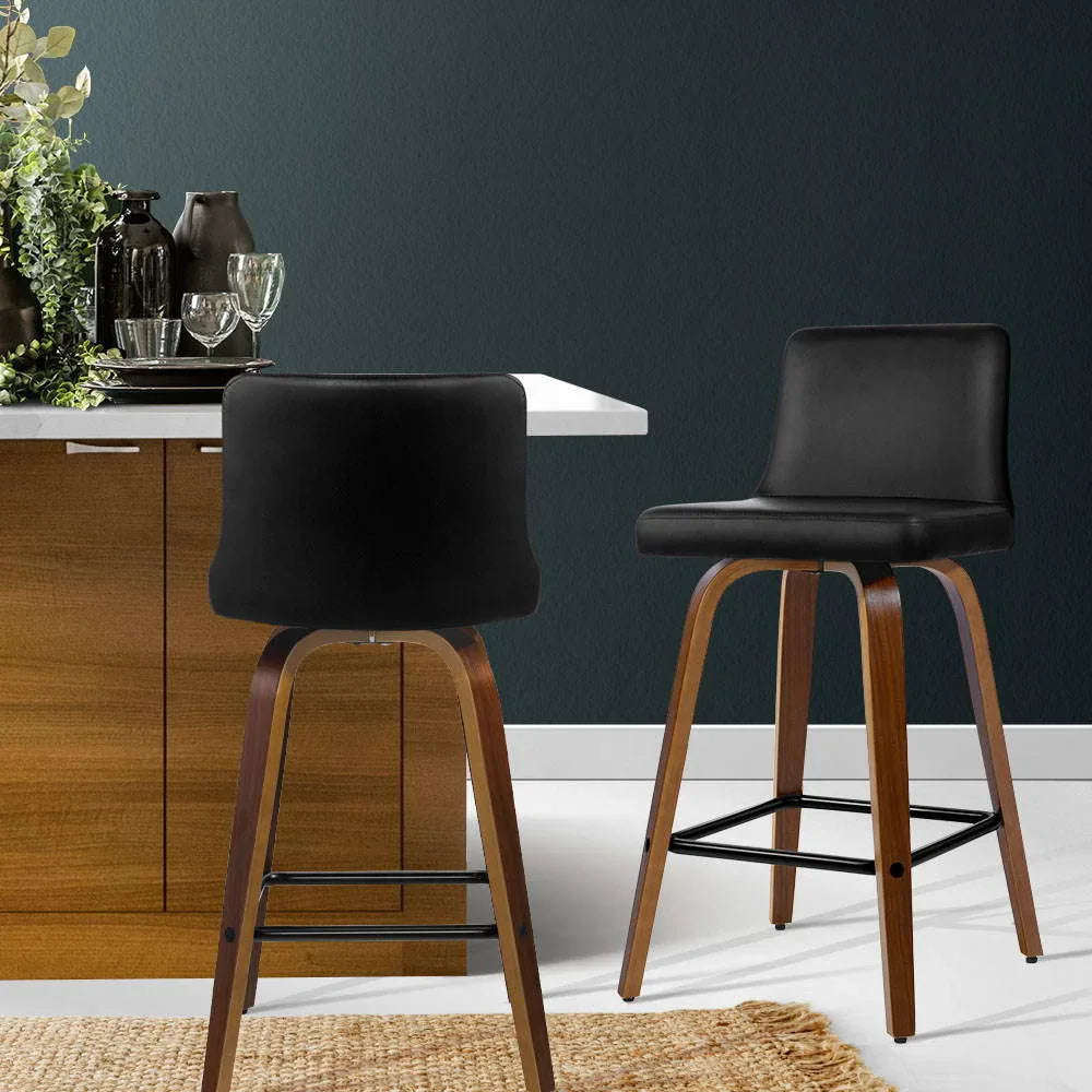 Artiss 2x Bar Stools Swivel Leather Padded Wooden - Mekamart Australia