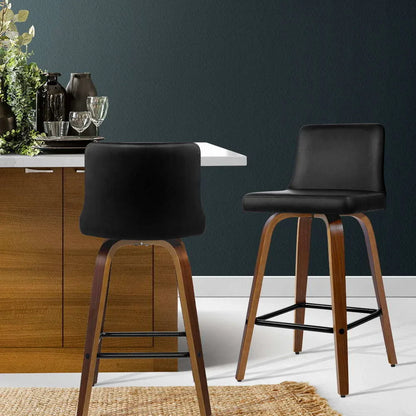 Artiss 2x Bar Stools Swivel Leather Padded Wooden - Mekamart Australia