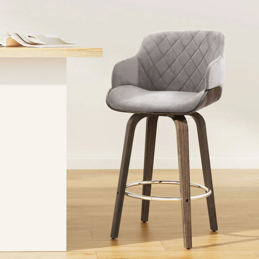 Artiss Bar Stools Swivel Velvet Padded Wooden - Mekamart Australia