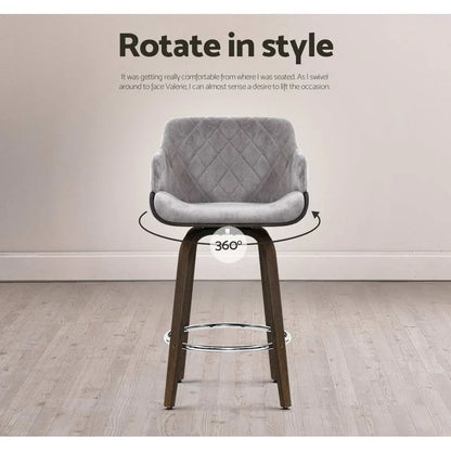 Artiss Bar Stools Swivel Velvet Padded Wooden - Mekamart Australia