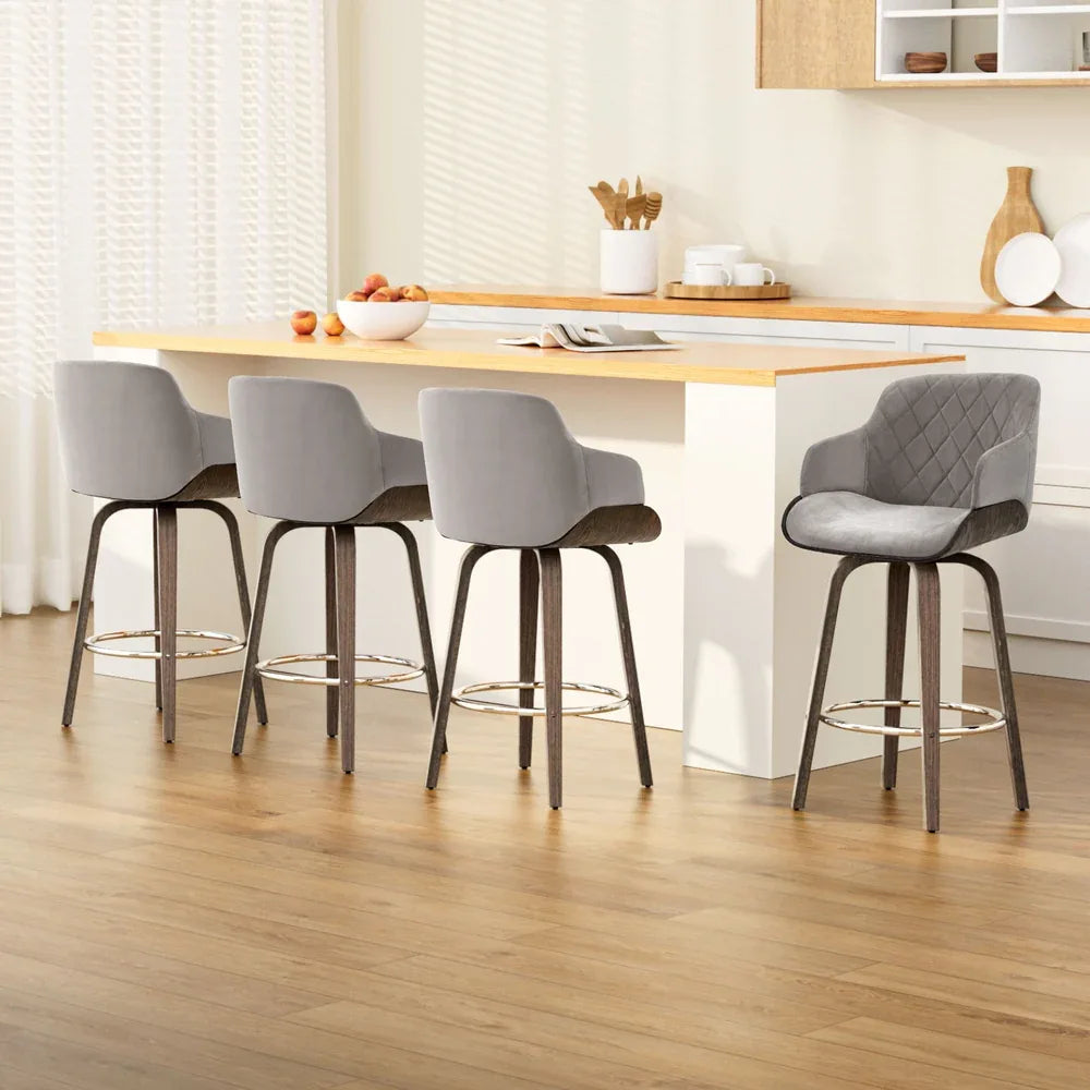Artiss 4x Bar Stools Swivel Velvet Padded Wooden - Mekamart Australia