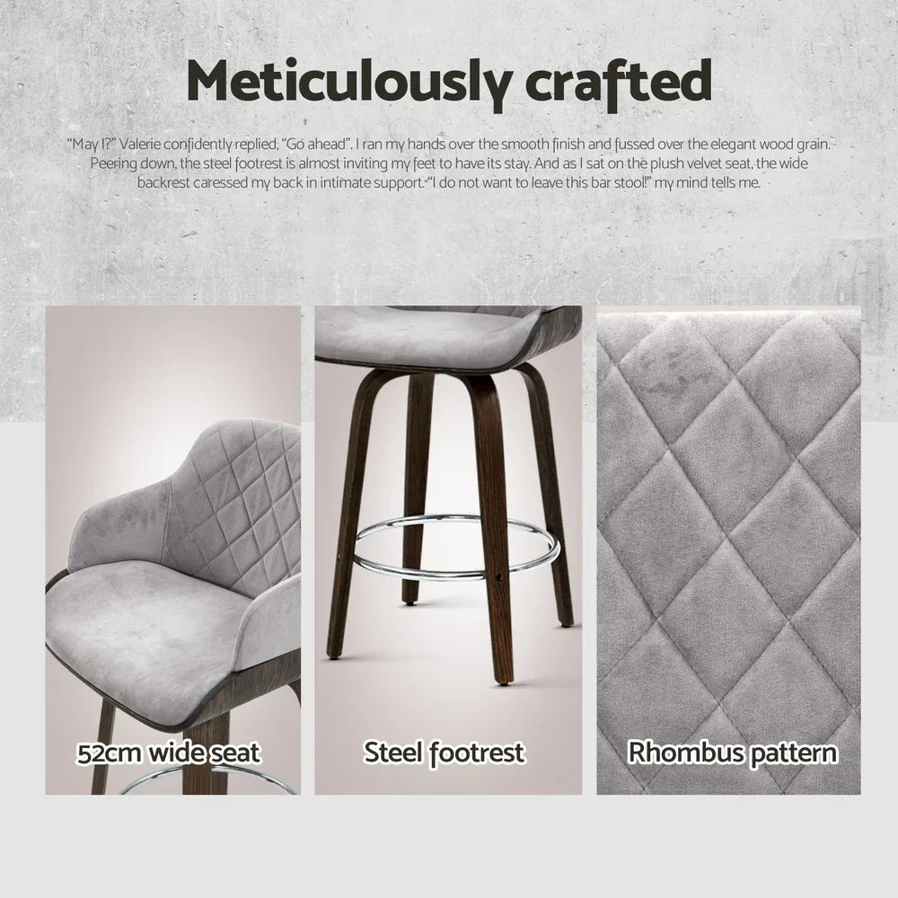 Artiss 4x Bar Stools Swivel Velvet Padded Wooden - Mekamart Australia