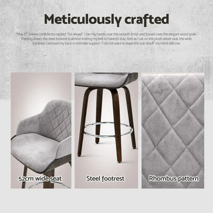 Artiss 4x Bar Stools Swivel Velvet Padded Wooden - Mekamart Australia