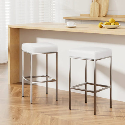 Artiss 2x Bar Stools Leather Padded Metal White - Mekamart Australia