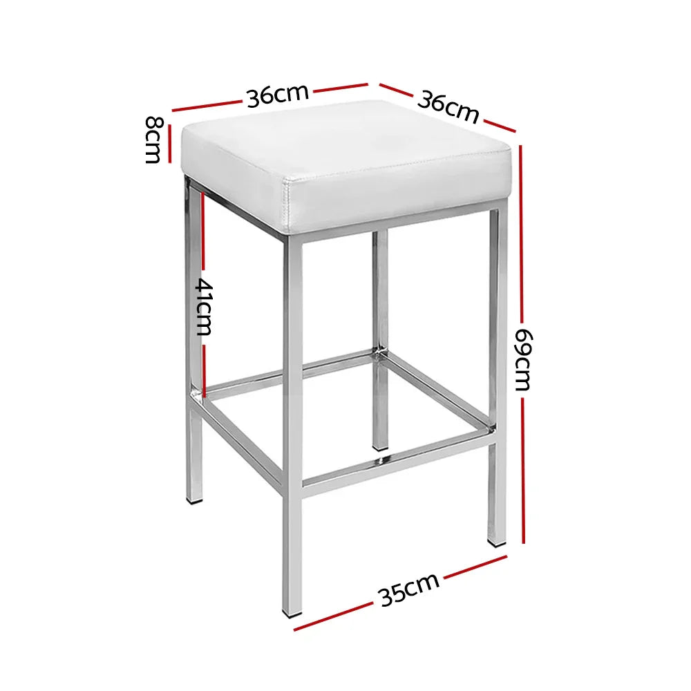 Artiss 2x Bar Stools Leather Padded Metal White - Mekamart Australia