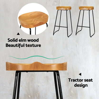 Artiss 2x Bar Stools Tractor Seat 75cm Wooden - Mekamart Australia