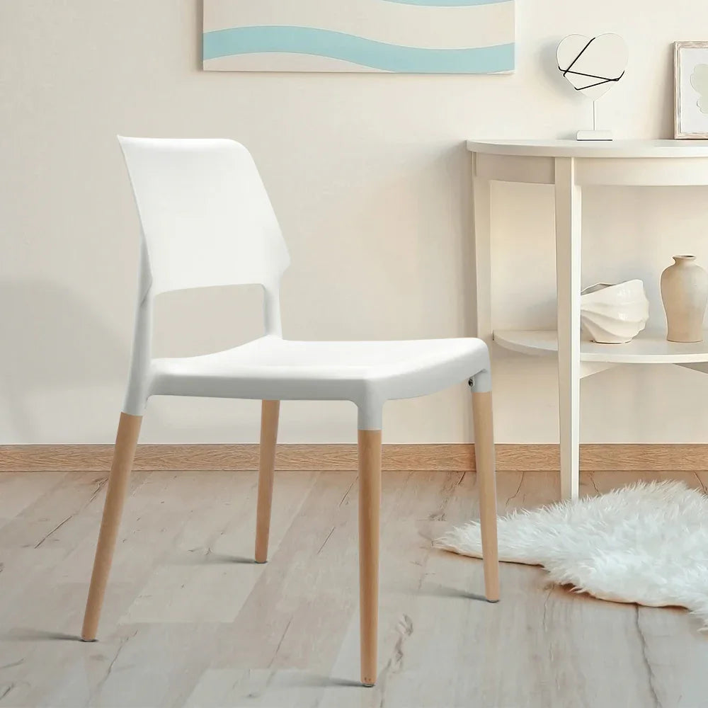 Artiss Dining Chairs Set of 4 Plastic Wooden Stackable White - Mekamart Australia