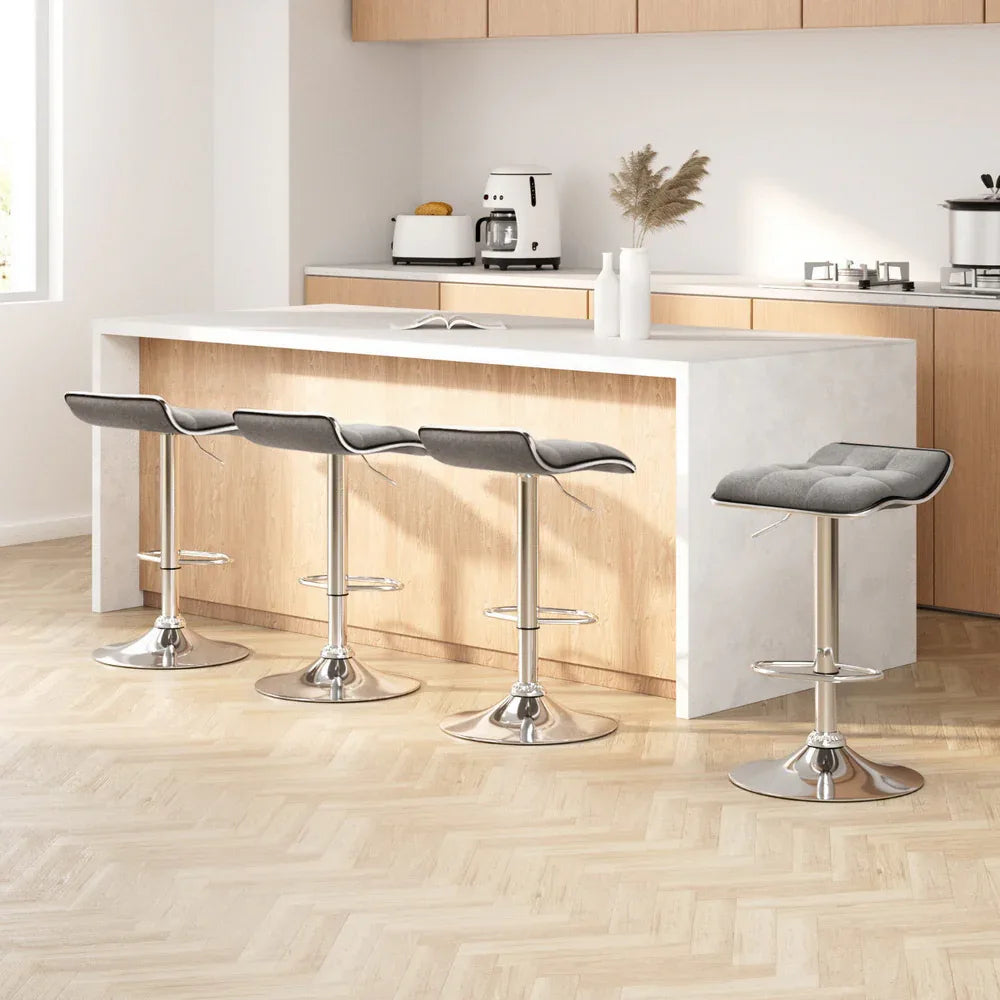 Artiss 4x Bar Stools Linen Padded Gas Lift - Mekamart Australia