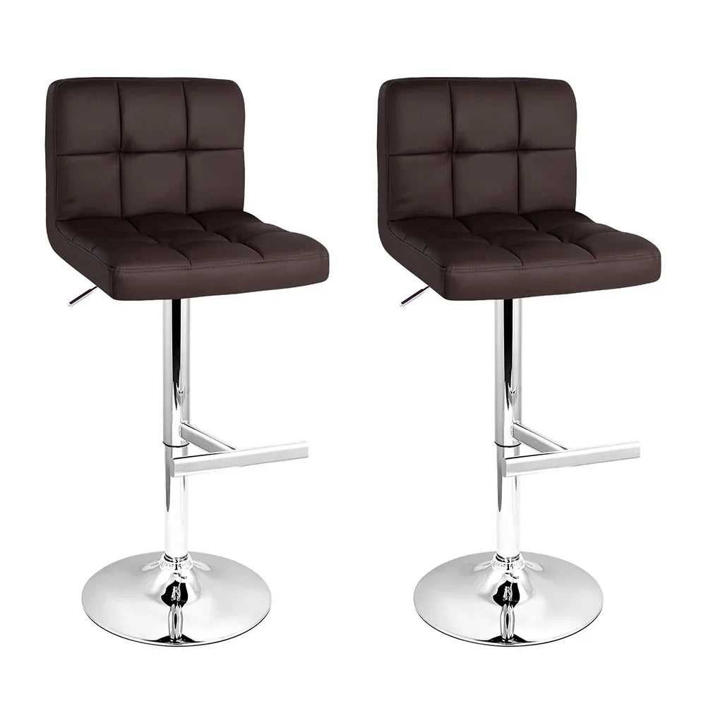 Artiss 2x Bar Stools Leather Gas Lift Brown - Mekamart Australia