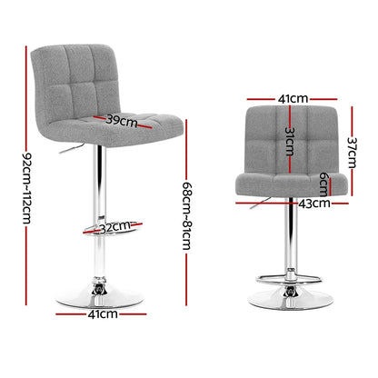 Artiss 2x Bar Stools Kitchen Dining Chairs Counter Stool Gas Lift Fabric Grey - Mekamart Australia