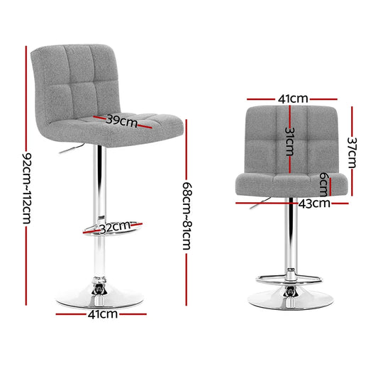 Artiss 2x Bar Stools Kitchen Dining Chairs Counter Stool Gas Lift Fabric Grey - Mekamart Australia