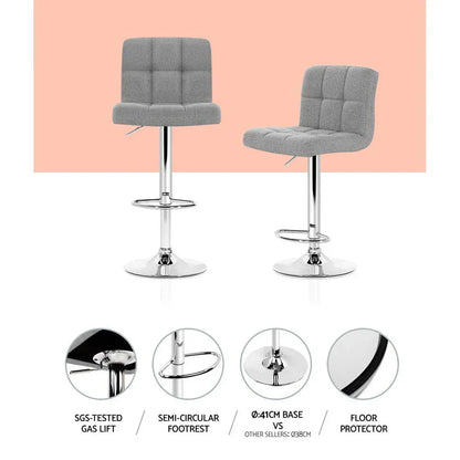 Artiss 2x Bar Stools Kitchen Dining Chairs Counter Stool Gas Lift Fabric Grey - Mekamart Australia