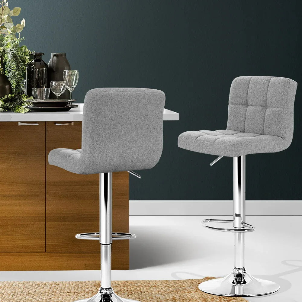 Artiss 2x Bar Stools Kitchen Dining Chairs Counter Stool Gas Lift Fabric Grey - Mekamart Australia