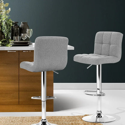 Artiss 2x Bar Stools Kitchen Dining Chairs Counter Stool Gas Lift Fabric Grey - Mekamart Australia
