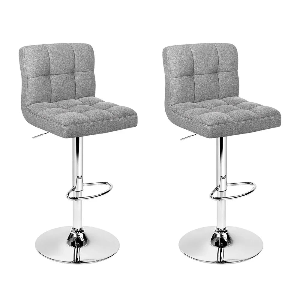 Artiss 2x Bar Stools Kitchen Dining Chairs Counter Stool Gas Lift Fabric Grey - Mekamart Australia