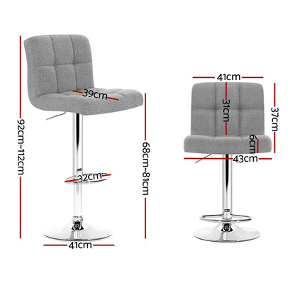 Artiss 4x Bar Stools Fabric Gas Lift Grey - Mekamart Australia